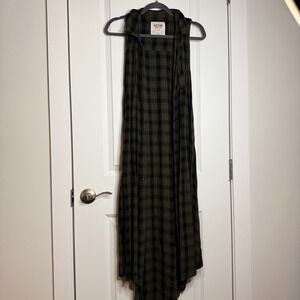 Mossimo Supply Co Olive Green Black Plaid Sleeveless Duster Vest Button Front 1X